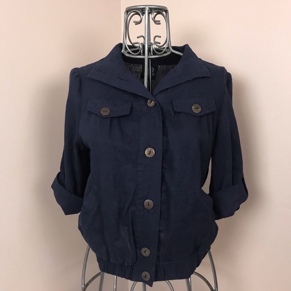 Mine Blue Linen blend button down blouse